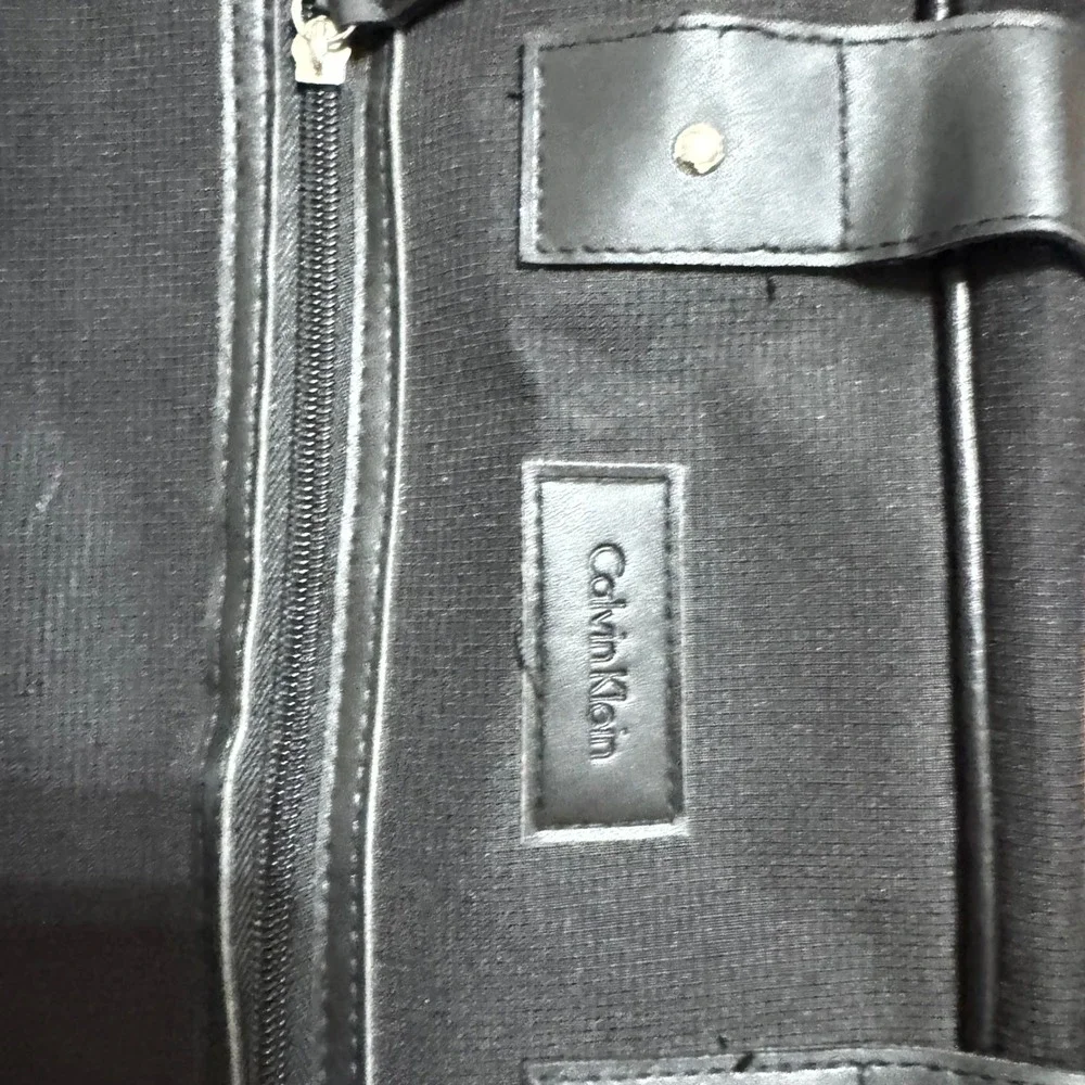 Y2K Calvin Klein Black Canvas Duffle Bag Travel Weekender‎ Gym Bag w Logo Patch